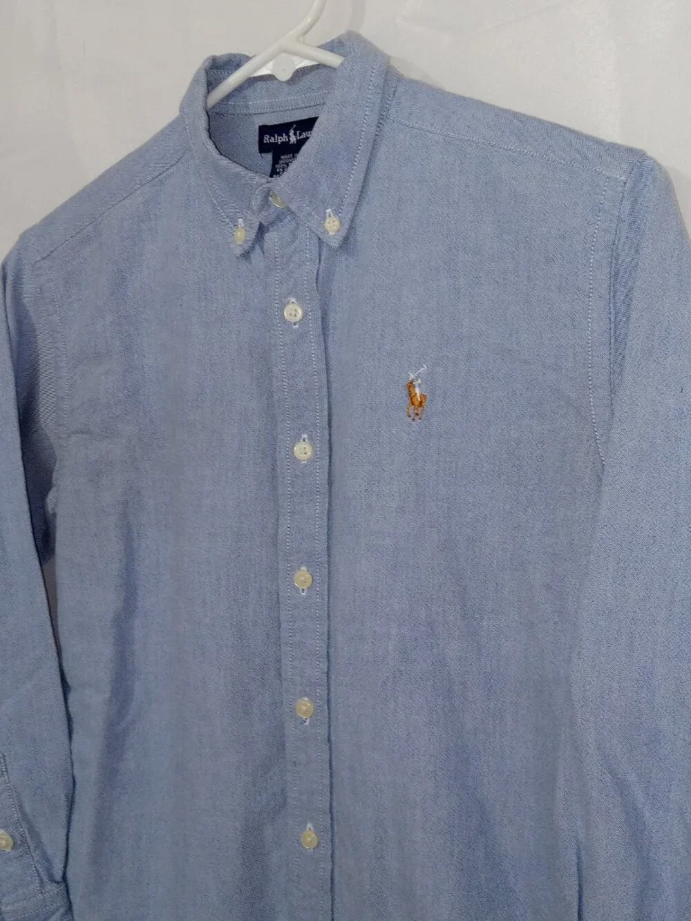 Ralph Lauren Boy's Size 12 Chambray Blue Cotton Button Down Polo Preppy